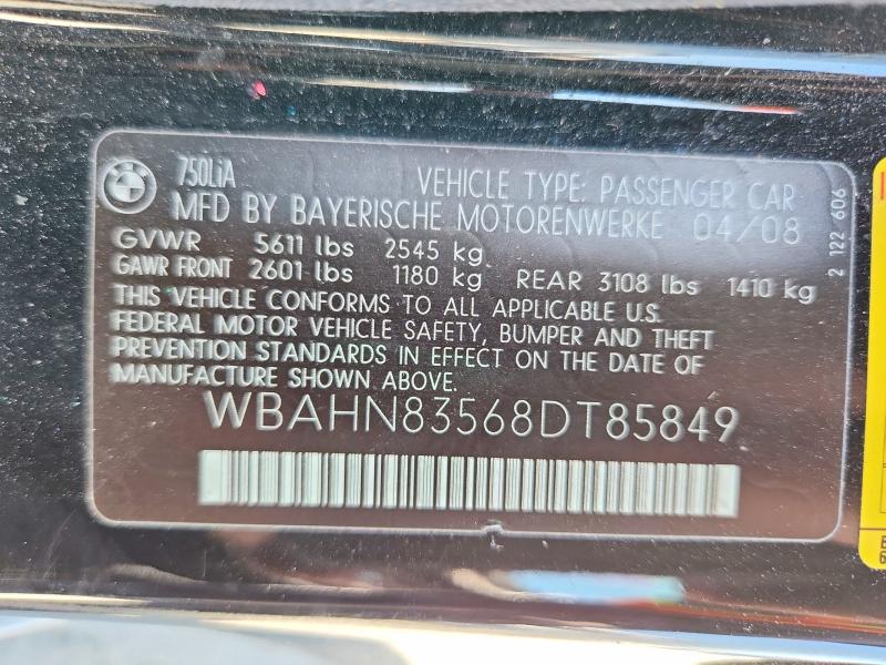 Продаж на аукціоні авто 2008 Bmw 750, vin: WBAHN83568DT85849, номер лоту: 85625085