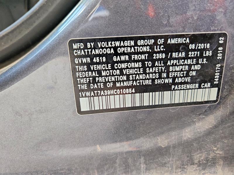 Продажа на аукционе авто 2017 Volkswagen Passat, vin: 1VWAT7A39HC010854, номер лота: 59080366