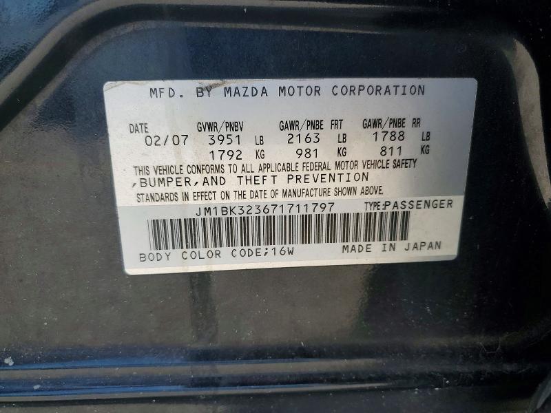Aukcja sprzedaży 2007 Mazda 3, vin: JM1BK323671711797, numer aukcji: 57924936