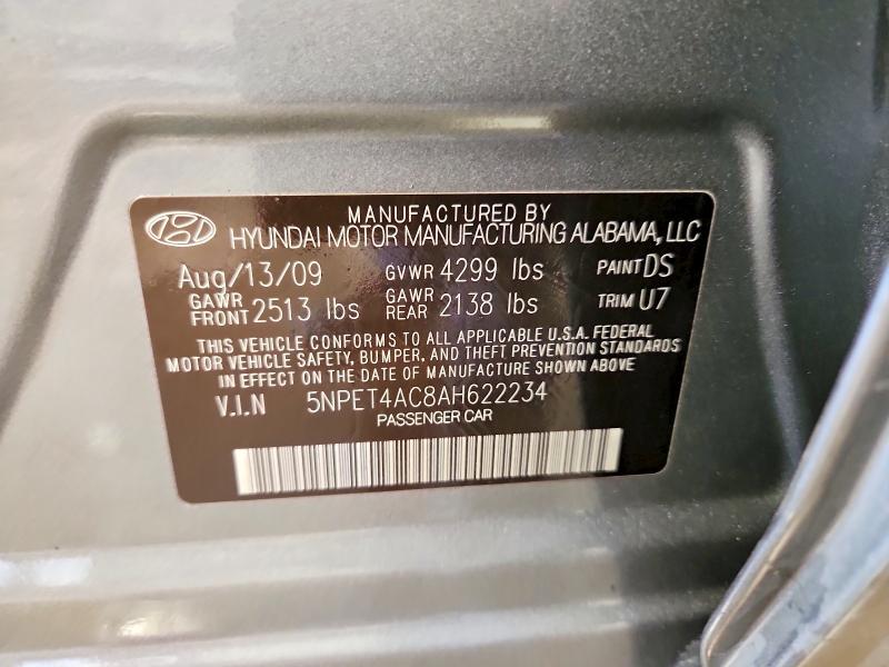 57854206 :رقم المزاد ، 5NPET4AC8AH622234 vin ، 2010 Hyundai Sonata مزاد بيع