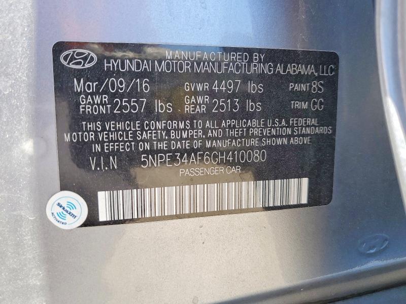 2016 Hyundai Sonata მანქანა იყიდება აუქციონზე, vin: 5NPE34AF6GH410080, აუქციონის ნომერი: 58980766
