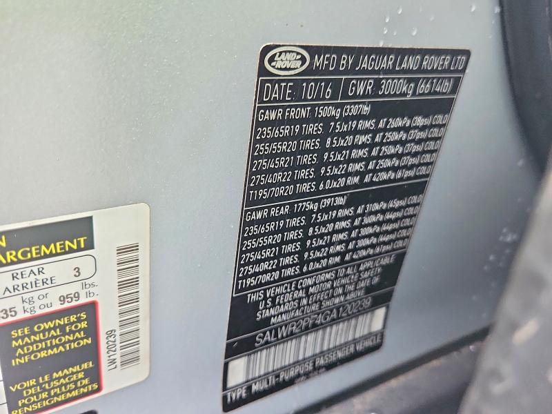 Продажа на аукционе авто 2016 Land Rover Range Rover, vin: SALWR2PF4GA120239, номер лота: 57037956