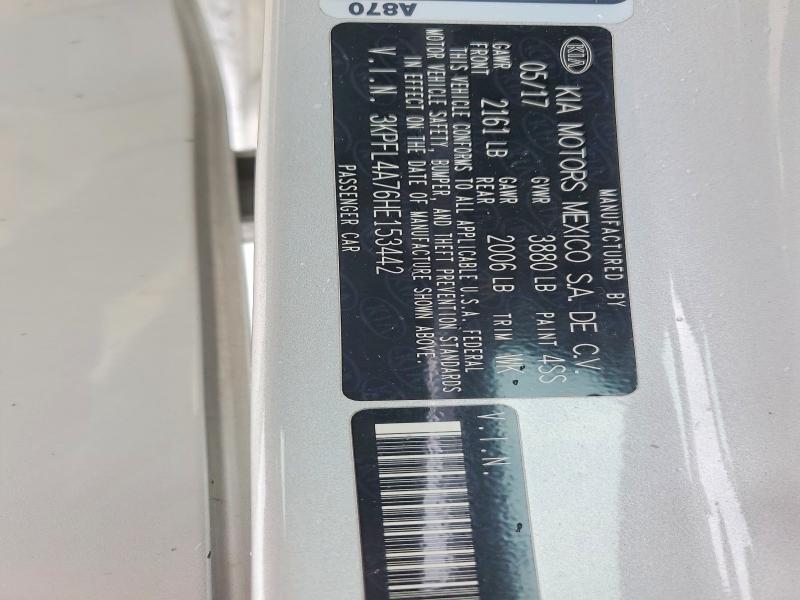 58907526 :رقم المزاد ، 3KPFL4A76HE153442 vin ، 2017 Kia Forte مزاد بيع