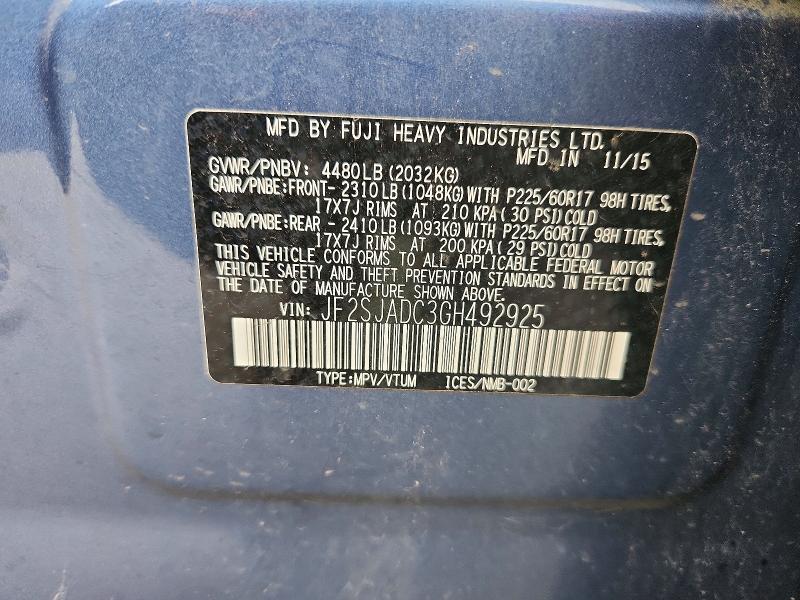 Aukcja sprzedaży 2016 Subaru Forester, vin: JF2SJADC3GH492925, numer aukcji: 55159946