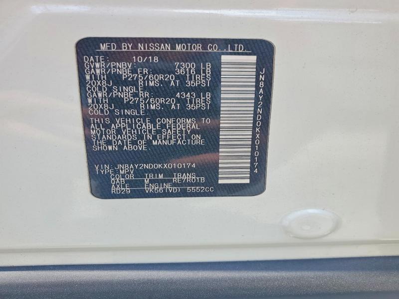 Aukcja sprzedaży 2019 Nissan Armada, vin: JN8AY2ND0KX010174, numer aukcji: 57148256