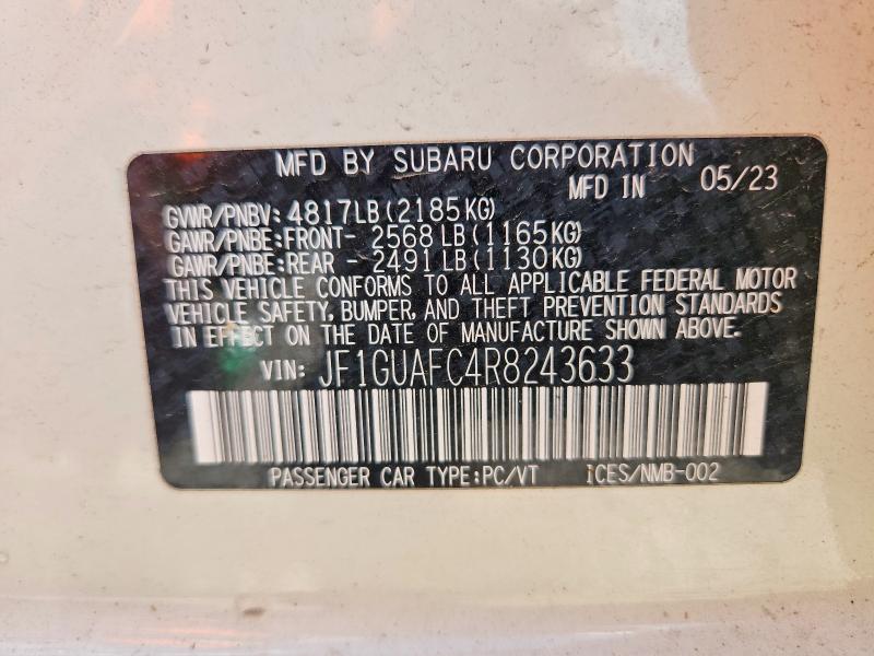 Продажа на аукционе авто 2024 Subaru Impreza, vin: JF1GUAFC4R8243633, номер лота: 58103026