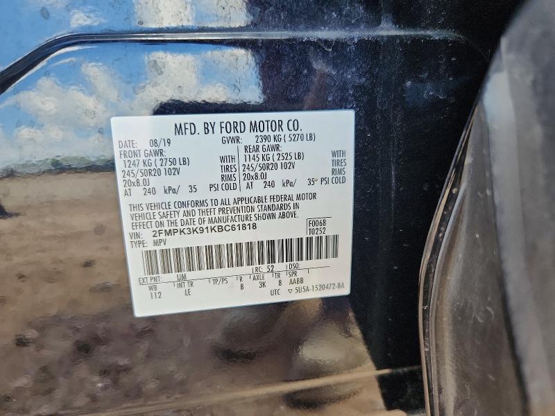 55707066 :رقم المزاد ، 2FMPK3K91KBC61818 vin ، 2019 Ford Edge مزاد بيع