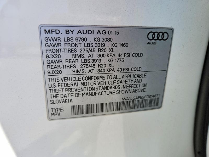 2015 Audi Q7 მანქანა იყიდება აუქციონზე, vin: WA1LGAFE9FD014671, აუქციონის ნომერი: 55594476