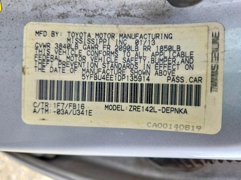 Aukcja sprzedaży 2013 Toyota Corolla, vin: 5YFBU4EE1DP135914, numer aukcji: 56183806
