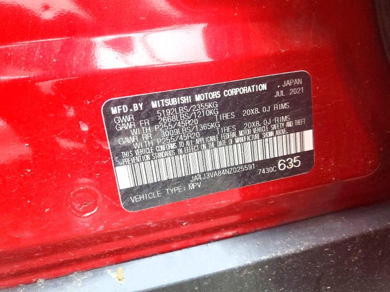 Auction sale of the 2022 Mitsubishi Outlander, vin: JA4J3VA84NZ025591, lot number: 58274906