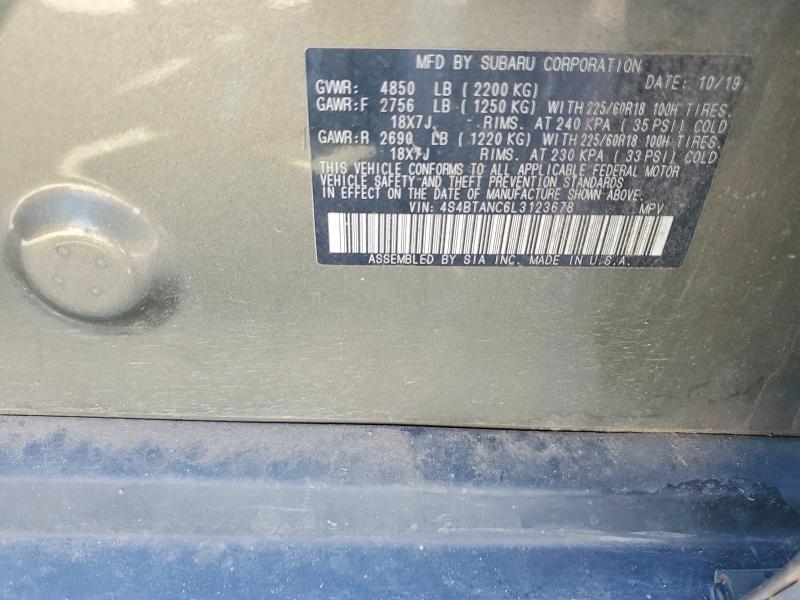 2020 Subaru Outback მანქანა იყიდება აუქციონზე, vin: 4S4BTANC6L3123678, აუქციონის ნომერი: 55641126