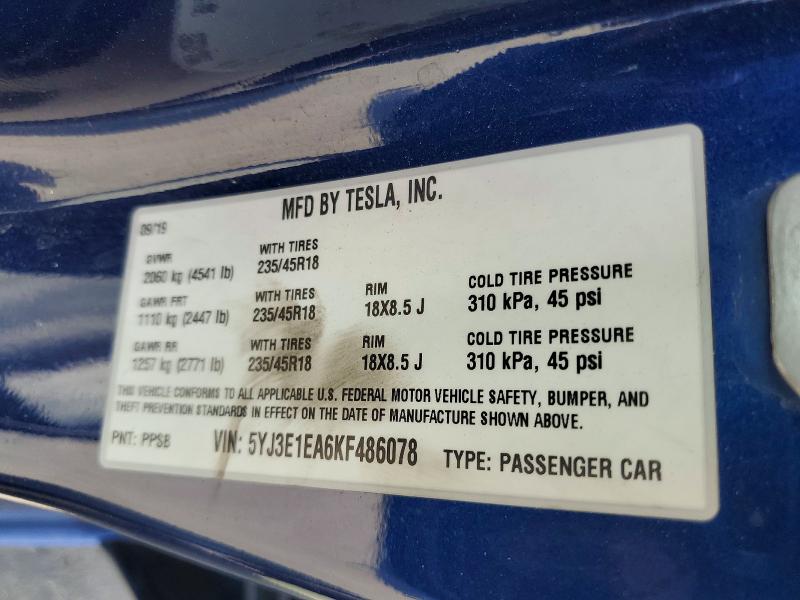 56156706 :رقم المزاد ، 5YJ3E1EA6KF486078 vin ، 2019 Tesla Model 3 مزاد بيع