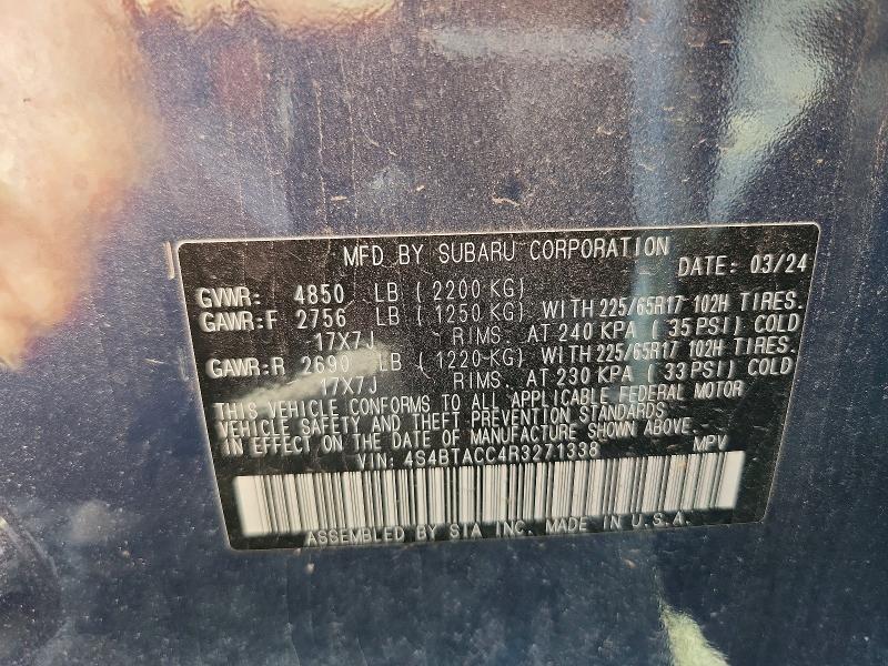 95765845 :رقم المزاد ، 4S4BTACC4R3271338 vin ، 2024 Subaru Outback مزاد بيع