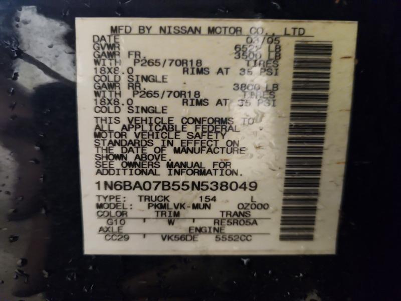 Продажа на аукционе авто 2005 Nissan Titan, vin: 1N6BA07B55N538049, номер лота: 55895826