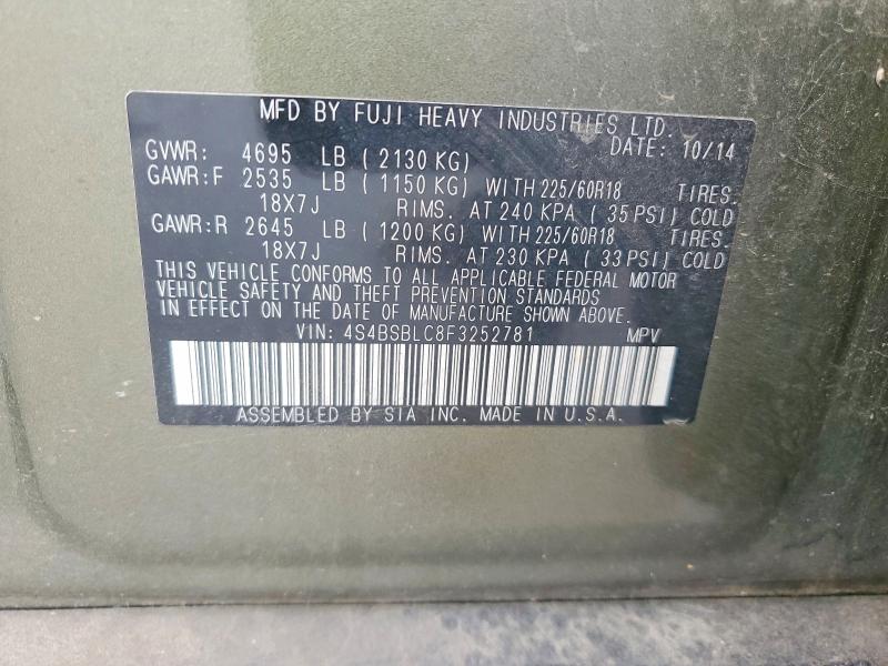 Aukcja sprzedaży 2015 Subaru Outback, vin: 4S4BSBLC8F3252781, numer aukcji: 55743086