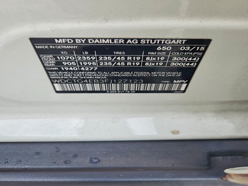 2015 Mercedes-benz Gla მანქანა იყიდება აუქციონზე, vin: WDCTG4EB3FJ127123, აუქციონის ნომერი: 56704176