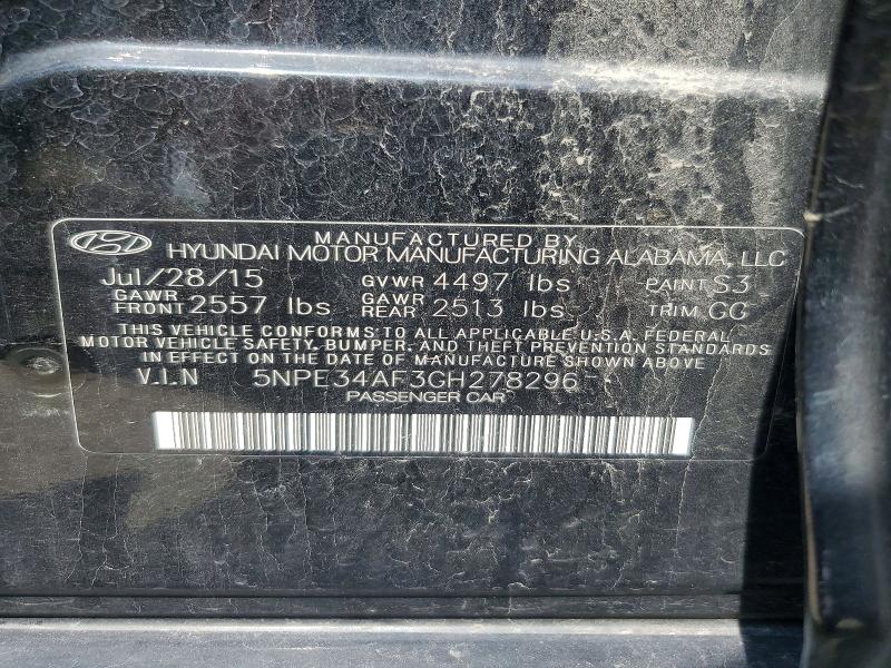Auction sale of the 2016 Hyundai Sonata, vin: 5NPE34AF3GH278296, lot number: 56809006