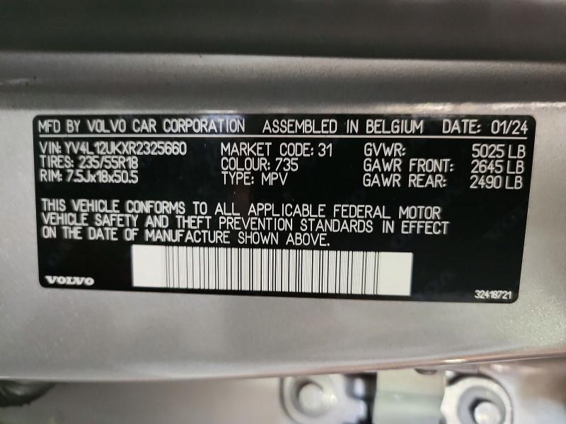Aukcja sprzedaży 2024 Volvo Xc40, vin: YV4L12UKXR2325660, numer aukcji: 56459026