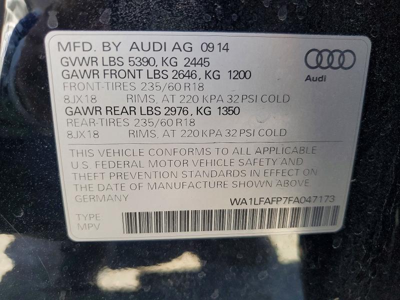 Aukcja sprzedaży 2015 Audi Q5, vin: WA1LFAFP7FA047173, numer aukcji: 58949546