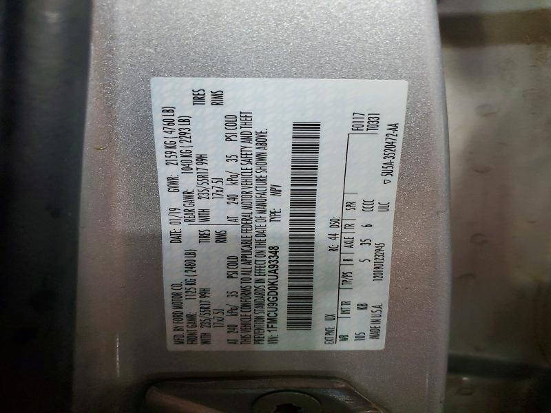 54296706 :رقم المزاد ، 1FMCU9GD0KUA93348 vin ، 2019 Ford Escape مزاد بيع