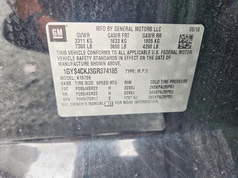 2016 Cadillac Escalade მანქანა იყიდება აუქციონზე, vin: 1GYS4CKJ3GR374185, აუქციონის ნომერი: 57893896