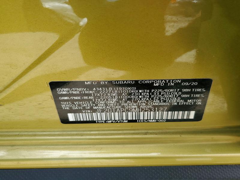 Aukcja sprzedaży 2021 Subaru Crosstrek, vin: JF2GTAPC9MH253127, numer aukcji: 57694856