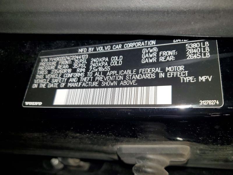 95585635 :رقم المزاد ، YV4902DZ4C2244123 vin ، 2012 Volvo Xc60 مزاد بيع