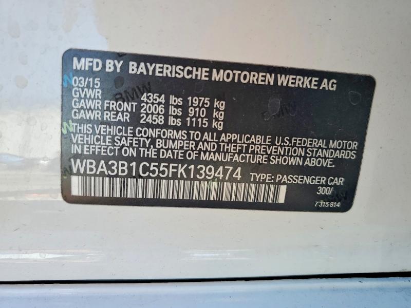 59013066 :رقم المزاد ، WBA3B1C55FK139474 vin ، 2015 Bmw 320 مزاد بيع
