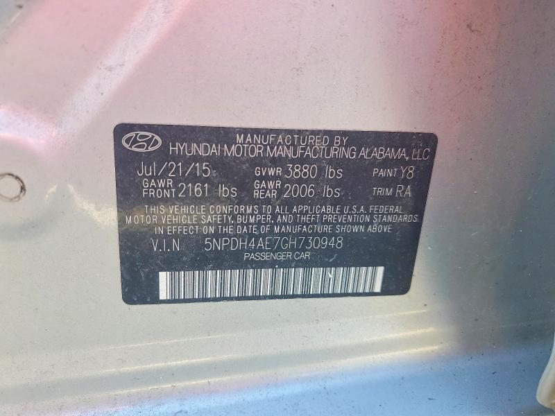 57043646 :رقم المزاد ، 5NPDH4AE7GH730948 vin ، 2016 Hyundai Elantra مزاد بيع