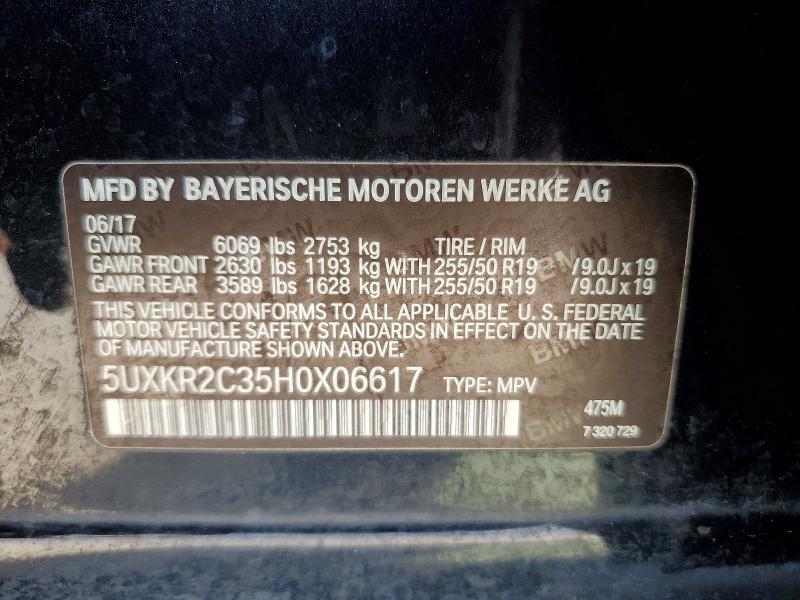 57764136 :رقم المزاد ، 5UXKR2C35H0X06617 vin ، 2017 Bmw X5 مزاد بيع