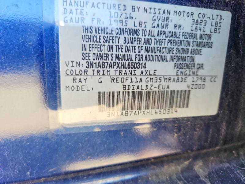 Продажа на аукционе авто 2017 Nissan Sentra, vin: 3N1AB7APXHL650314, номер лота: 55510346