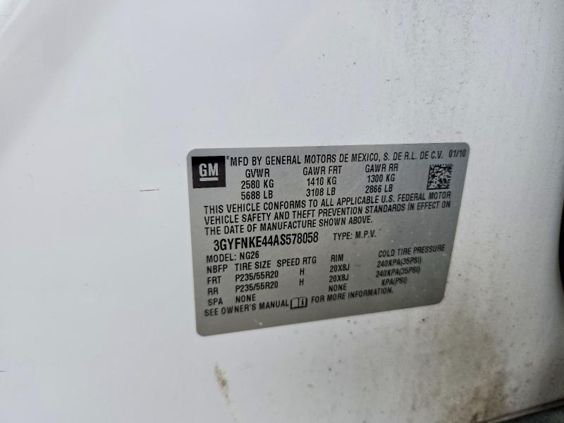 55754076 :رقم المزاد ، 3GYFNKE44AS578058 vin ، 2010 Cadillac Srx مزاد بيع