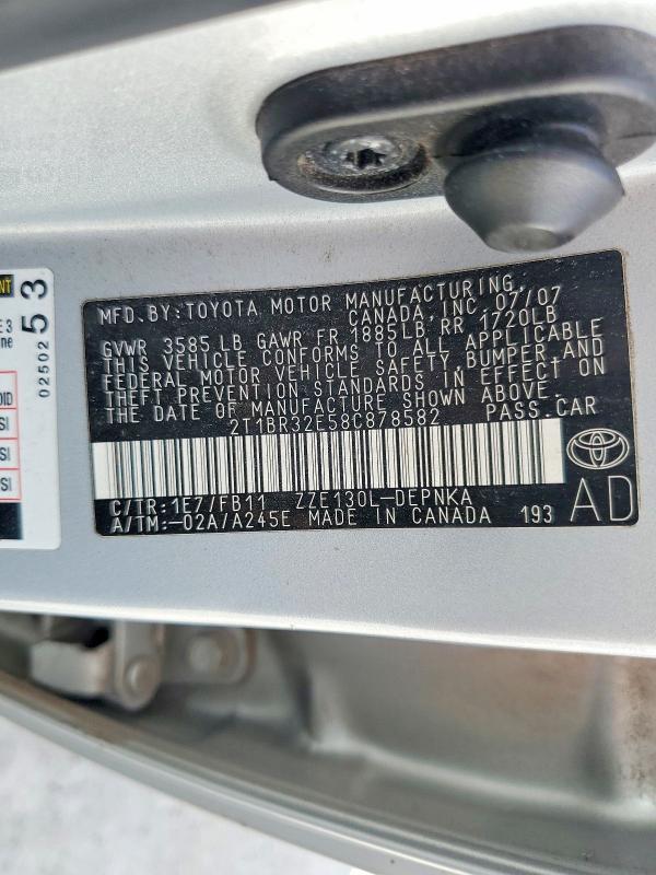 Aukcja sprzedaży 2008 Toyota Corolla, vin: 2T1BR32E58C878582, numer aukcji: 56276296