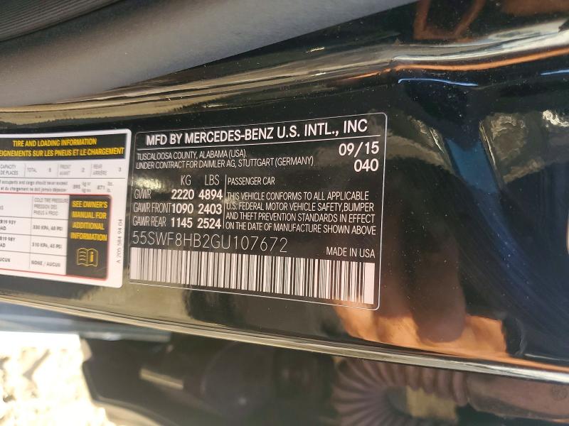 85612775 :رقم المزاد ، 55SWF8HB2GU107672 vin ، 2016 Mercedes-benz C مزاد بيع