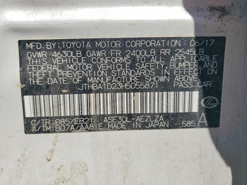 85622485 :رقم المزاد ، JTHBA1D23H5055871 vin ، 2017 Lexus Is مزاد بيع