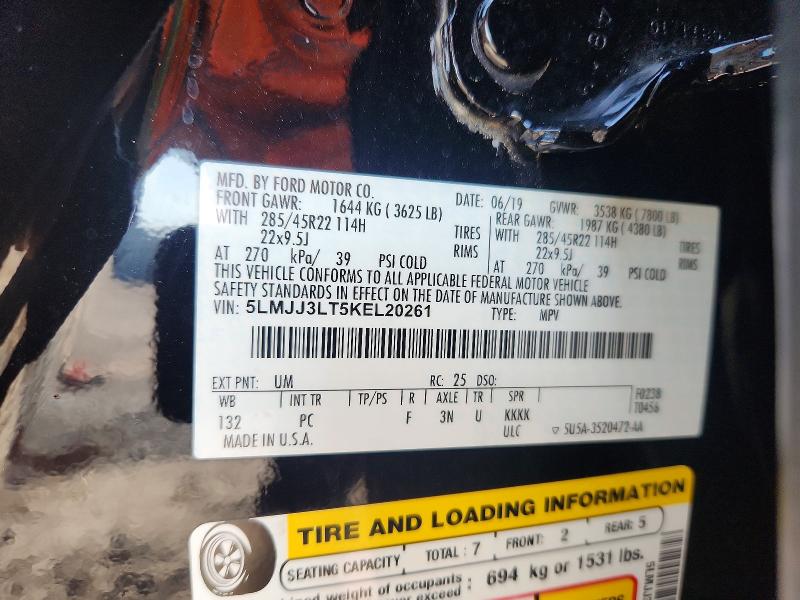2019 Lincoln Navigator მანქანა იყიდება აუქციონზე, vin: 5LMJJ3LT5KEL20261, აუქციონის ნომერი: 55028476
