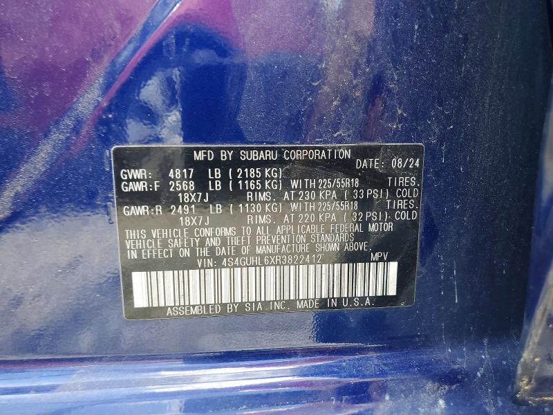 2024 Subaru Crosstrek მანქანა იყიდება აუქციონზე, vin: 4S4GUHL6XR3822412, აუქციონის ნომერი: 57250246