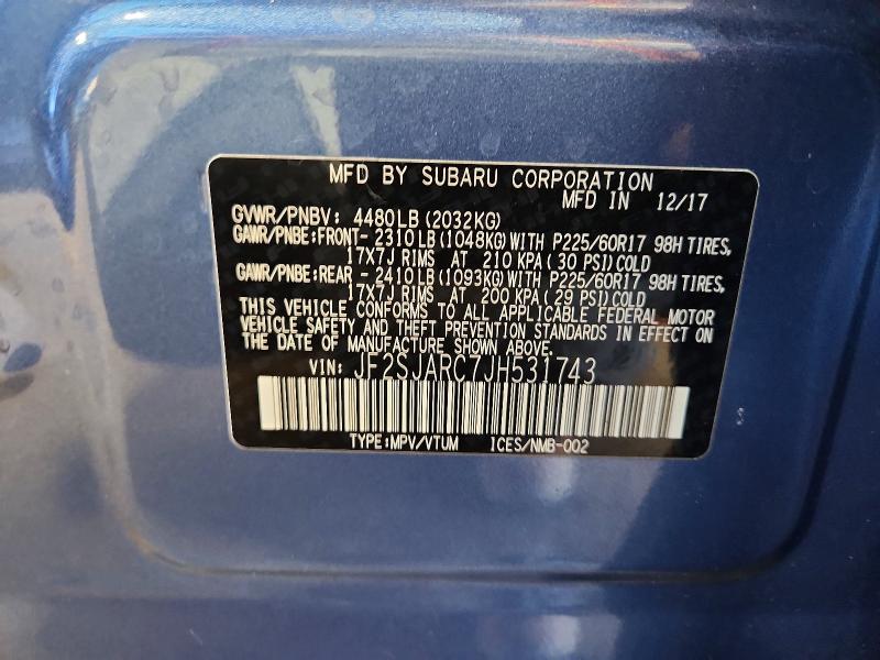 Продажа на аукционе авто 2018 Subaru Forester, vin: JF2SJARC7JH531743, номер лота: 57190916