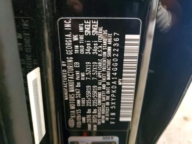 58264406 :رقم المزاد ، 5XYPKDA14GG022367 vin ، 2016 Kia Sorento مزاد بيع