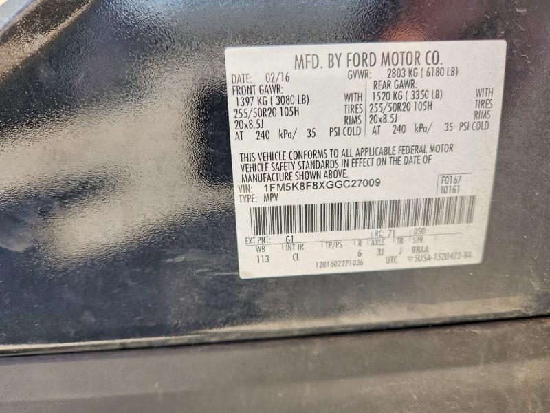 Продаж на аукціоні авто 2016 Ford Explorer, vin: 1FM5K8F8XGGC27009, номер лоту: 55835756