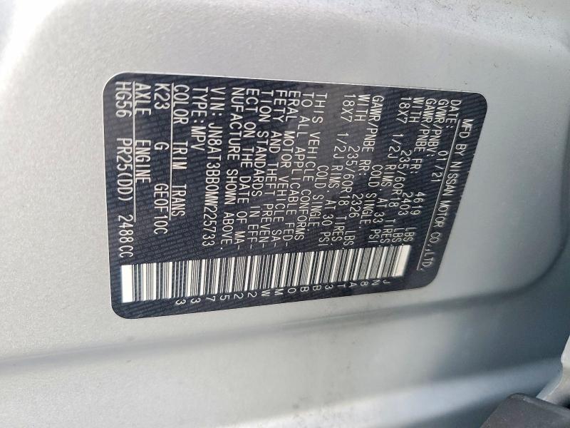 Продаж на аукціоні авто 2021 Nissan Rogue, vin: JN8AT3BB0MW225733, номер лоту: 58798286