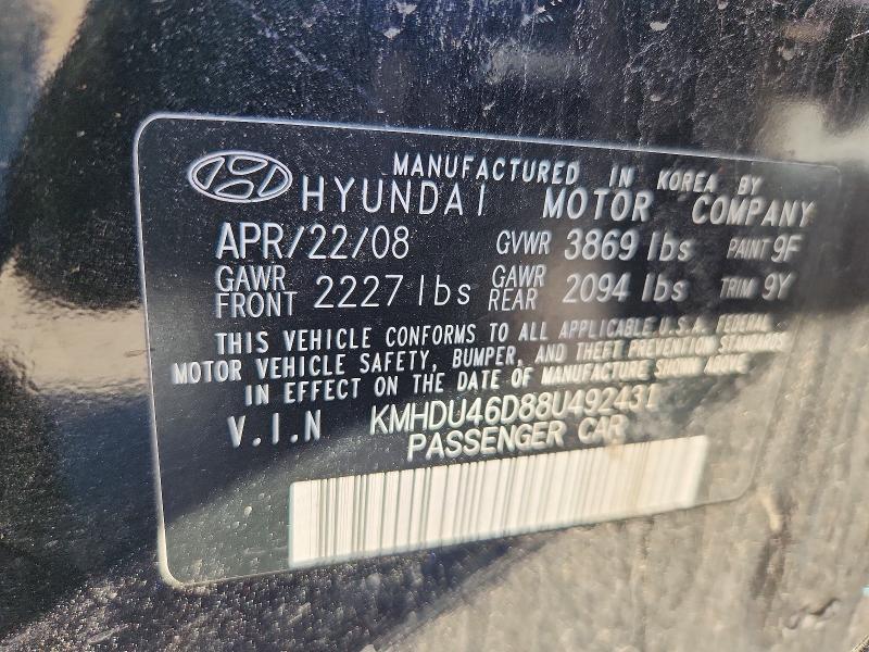 58240616 :رقم المزاد ، KMHDU46D88U492431 vin ، 2008 Hyundai Elantra مزاد بيع