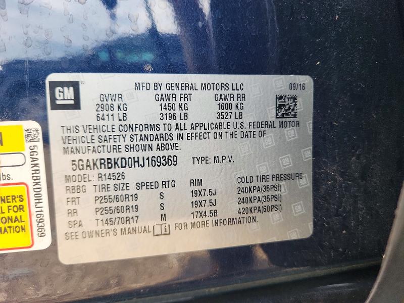 2017 Buick Enclave მანქანა იყიდება აუქციონზე, vin: 5GAKRBKD0HJ169369, აუქციონის ნომერი: 55441836