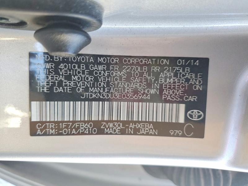 Продажа на аукционе авто 2014 Toyota Prius, vin: JTDKN3DU3E0356944, номер лота: 58927956