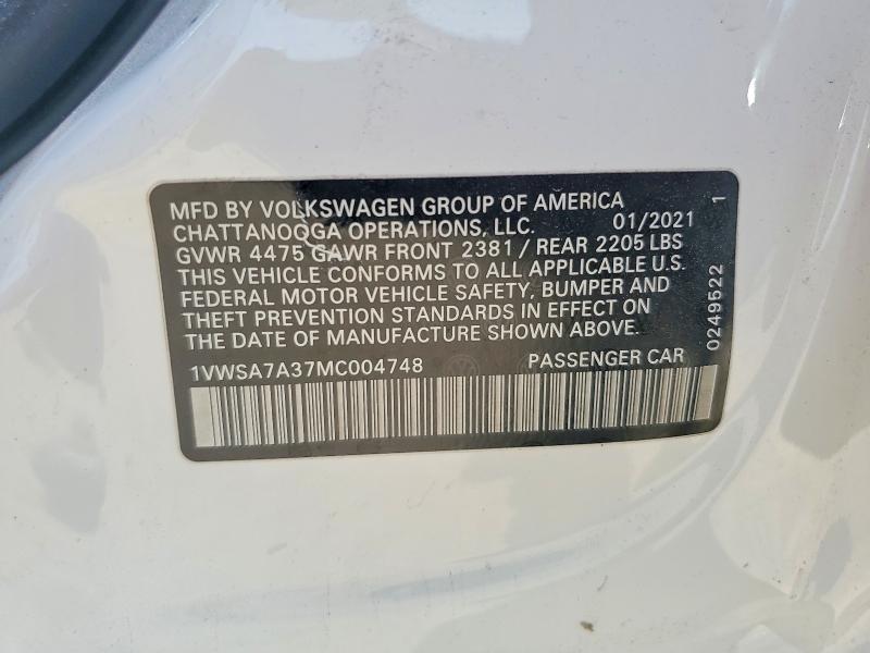 Продаж на аукціоні авто 2021 Volkswagen Passat, vin: 1VWSA7A37MC004748, номер лоту: 58707446