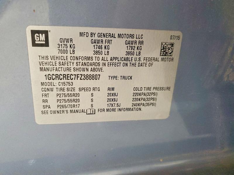 Aukcja sprzedaży 2015 Chevrolet Silverado, vin: 1GCRCREC7FZ388807, numer aukcji: 58816426