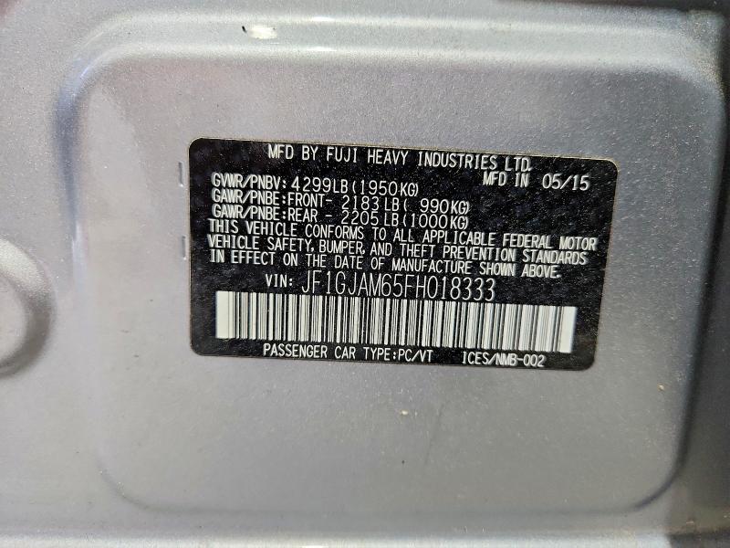 2015 Subaru Impreza მანქანა იყიდება აუქციონზე, vin: JF1GJAM65FH018333, აუქციონის ნომერი: 57537916