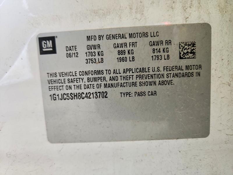 Продаж на аукціоні авто 2012 Chevrolet Sonic, vin: 1G1JC5SH8C4213702, номер лоту: 58781596
