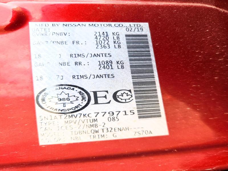 Aukcja sprzedaży 2019 Nissan Rogue, vin: 5N1AT2MV7KC779715, numer aukcji: 56621356