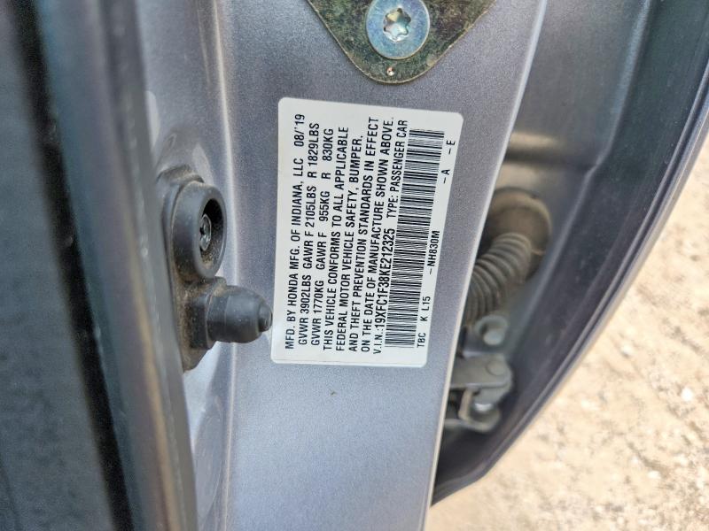 Продажа на аукционе авто 2019 Honda Civic, vin: 19XFC1F38KE212325, номер лота: 55607316